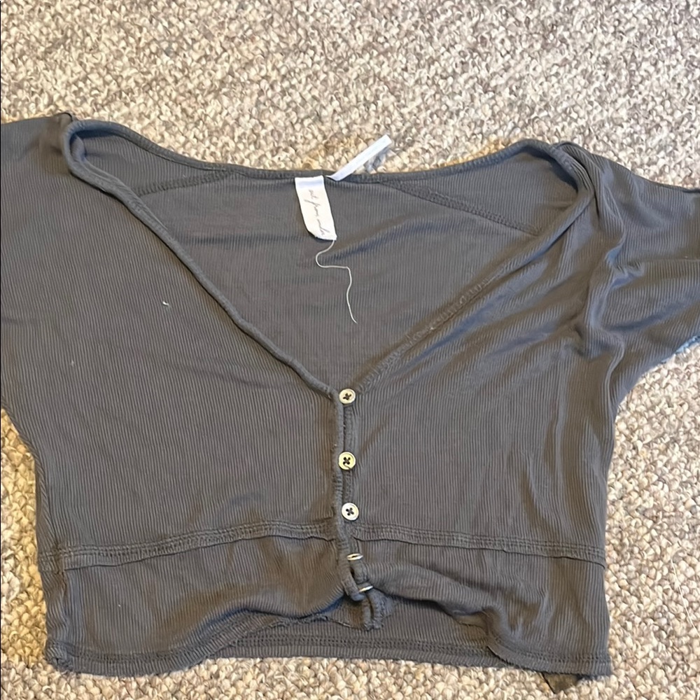 Urban Outfitters Gray Crop Button Down Top